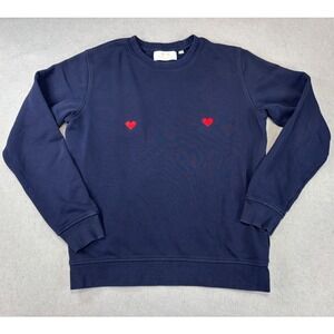 TEETS Paris Navy Blue Sweatshirt Red Heart Applique Crewneck XS Valentine